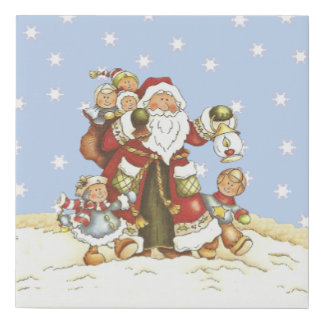 Old Time Santa in Snow With Group of Children Faux Canvas Print