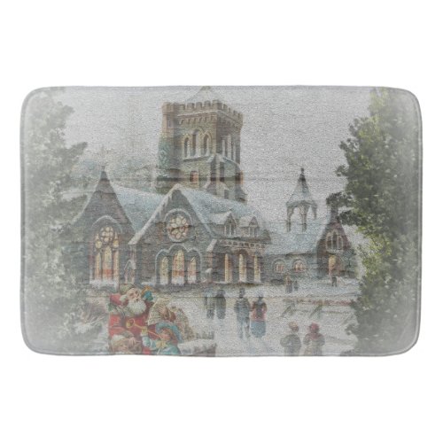 Old time Santa with children in front of a church  Bath Mat