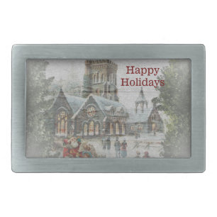 Old time Santa with children in front of a church Belt Buckle
