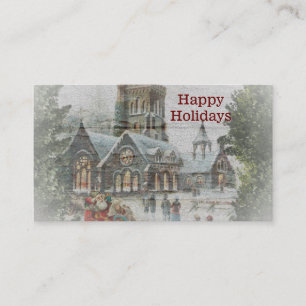 Old time Santa with children in front of a church Business Card