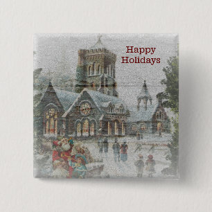 Old time Santa with children in front of a church Button