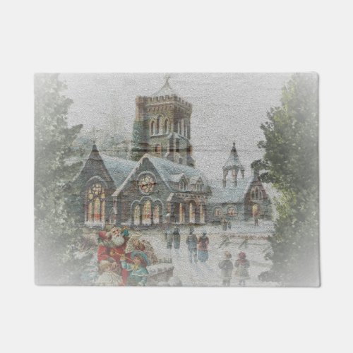 Old time Santa with children in front of a church  Doormat