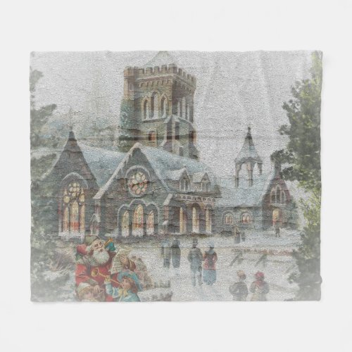 Old time Santa with children in front of a church  Fleece Blanket