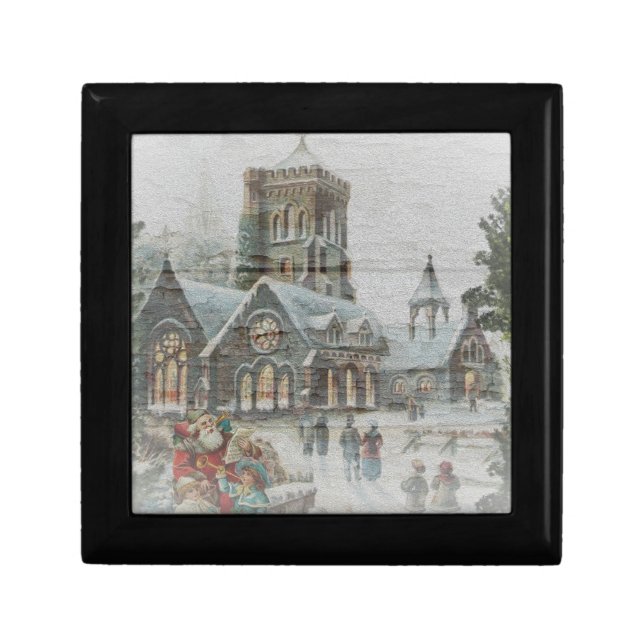Old time Santa with children in front of a church  Gift Box (Front)