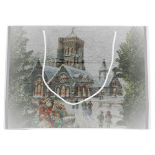 Old time Santa with children in front of a church Large Gift Bag