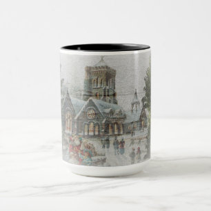Old time Santa with children in front of a church Mug