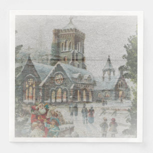 Old time Santa with children in front of a church Paper Dinner Napkins