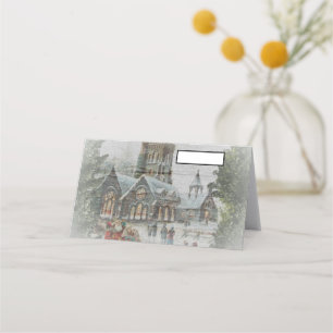 Old time Santa with children in front of a church  Place Card