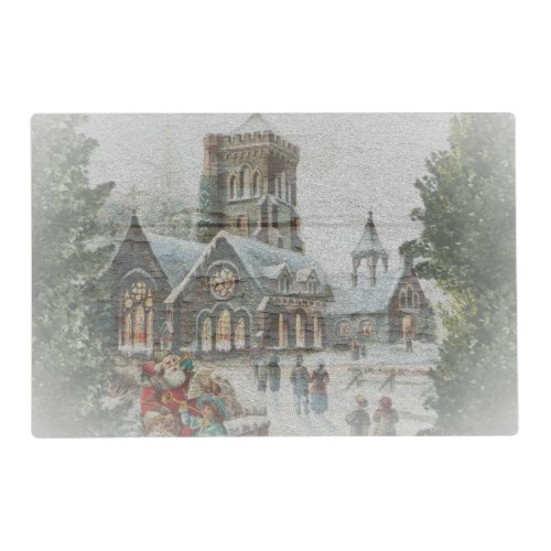 Old time Santa with children in front of a church  Placemat
