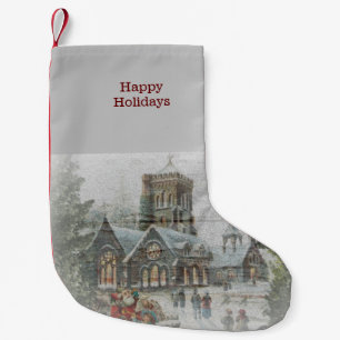 Old time Santa with children in front of a church Small Christmas Stocking