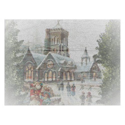 Old time Santa with children in front of a church  Tablecloth