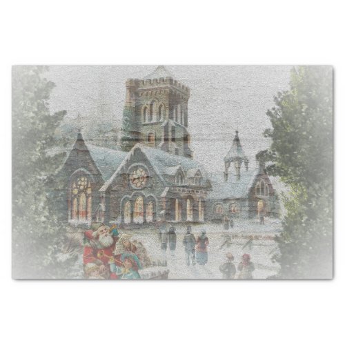 Old time Santa with children in front of a church  Tissue Paper