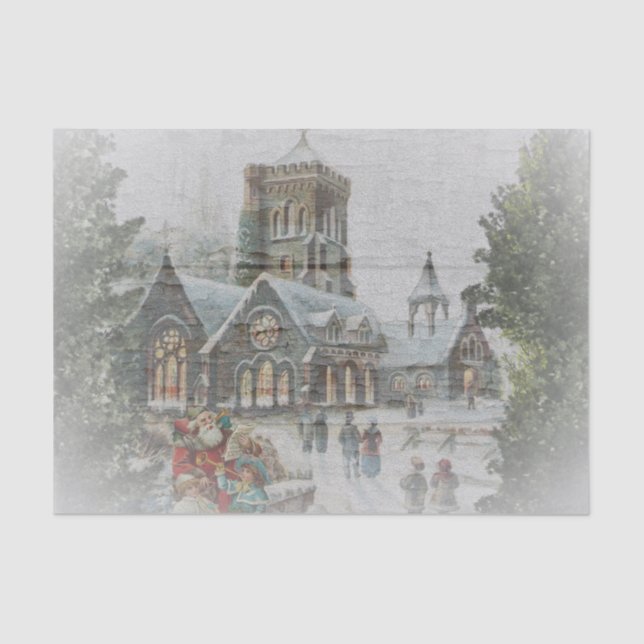 Old time Santa with children in front of a church  Tissue Paper (Front)