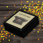 Old Time Vintage Black Typewriter on Patterned Tan Gift Box<br><div class="desc">This wood gift box for trinkets,  jewelry,  or gift giving has an old time vintage manual black typewriter on a patterned tan background.  Customise your text with the template.</div>