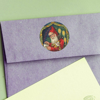 Old Time Vintage Santa Christmas List Classic Round Sticker
