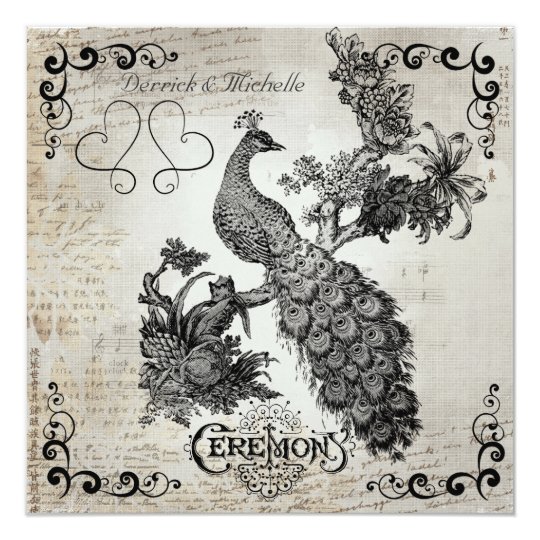 Old TimeGrey Peacock Wedding Invitation