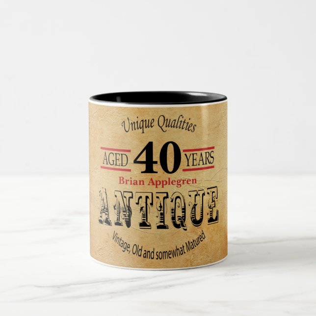 Old Timer 40th Birthday Two-Tone Coffee Mug (Center)