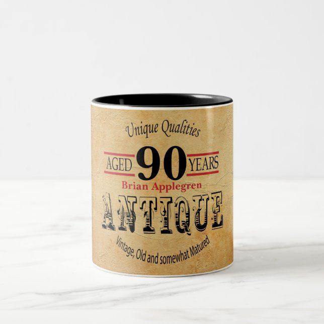 Old Timer 90th Birthday Two-Tone Coffee Mug (Center)