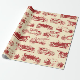 Old-timer Beige Red Vintage Car Pattern Wrapping Paper