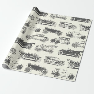 Old-timer Black White Vintage Car Pattern Wrapping Paper