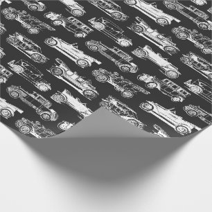 Old-timer Black White Vintage Car Pattern Wrapping Paper