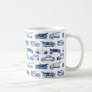 Old-timer Blue White Vintage Car Pattern Coffee Mug