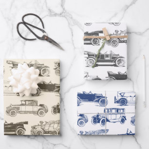 Old-timer Vintage Car Pattern Wrapping Paper Sheets