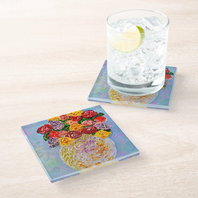 Old Timey Bouquet Glass Coasters (Angled)