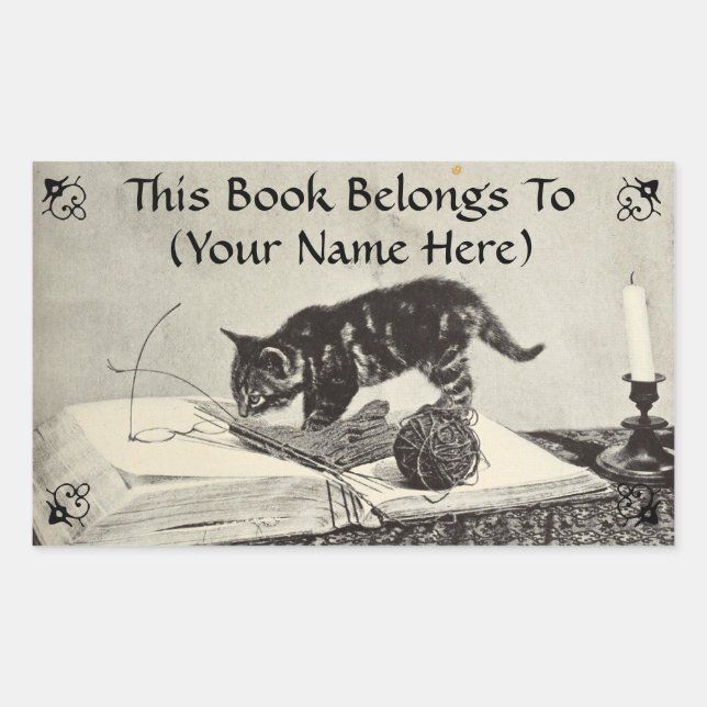 Old Timey Kitten Cat Knitting Book Plate (Front)