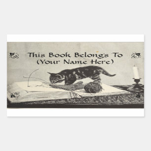 Old Timey Kitten Cat Knitting Book Plate