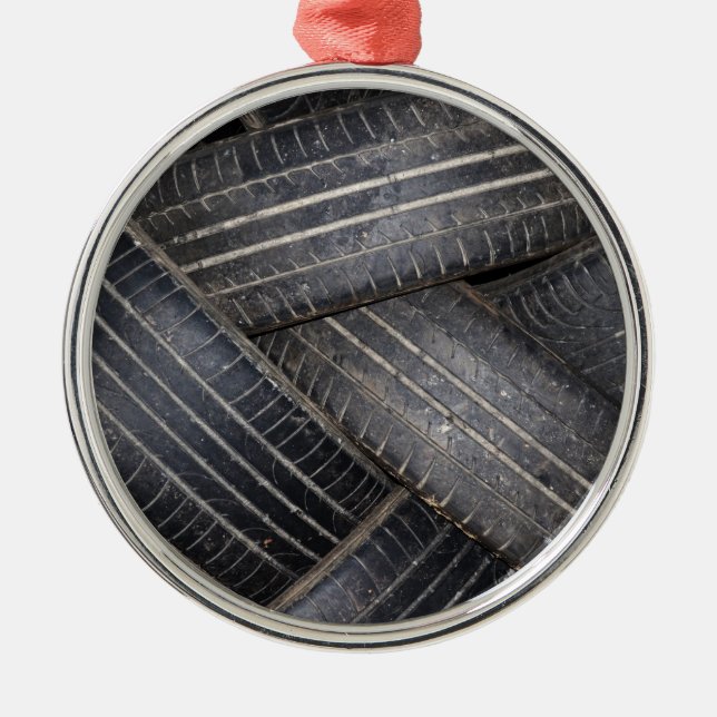 Old Tires for Recycling Metal Ornament (Front)