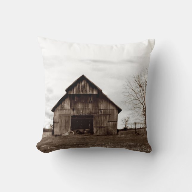 Old Tobacco Barn Throw Pillow (Front)