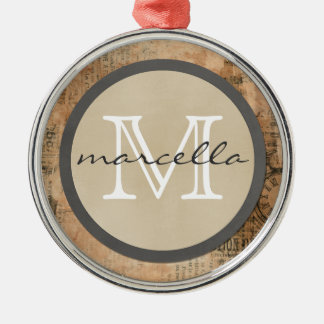 Old Torn Vintage Newspaper Monogram Metal Ornament