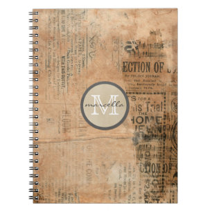 Old Torn Vintage Newspaper Monogram Notebook