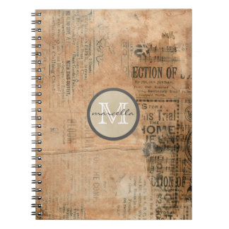 Old Torn Vintage Newspaper Monogram Notebook