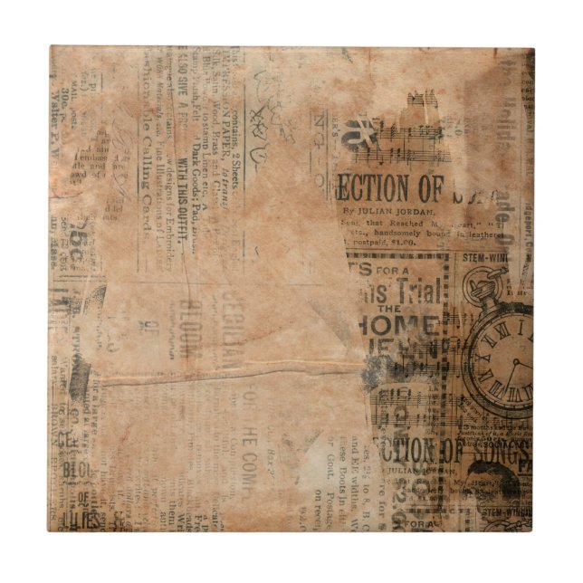 Old Torn Vintage Newspaper One Ceramic Tile (Front)