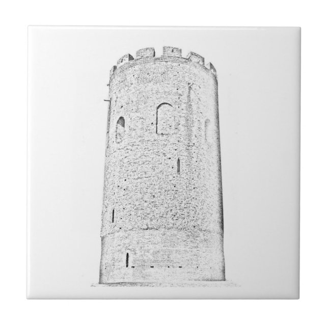 Old Tower Architecture Sketch Ceramic Tile (Front)