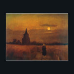 Old Tower In The Fields by Vincent van Gogh Postcard<br><div class="desc">Old Tower In The Fields by Vincent van Gogh is a vintage fine art post impressionism landscape nature painting. A peasant woman farmer is walking at sunset after a long hard day working in the fields on a farm. There is a building behind her in the distance. The setting sun...</div>
