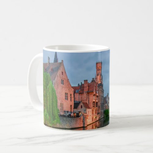 Old town and Belfry tower at night in Bruges Coffee Mug
