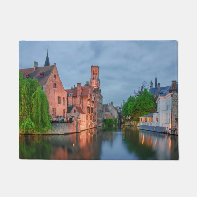 Old town and Belfry tower at night in Bruges Doormat (Front)
