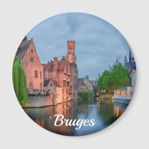 Old town and Belfry tower at night in Bruges Magne Magnet