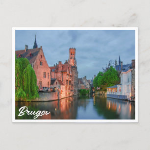 Old town and Belfry tower at night in Bruges Postcard