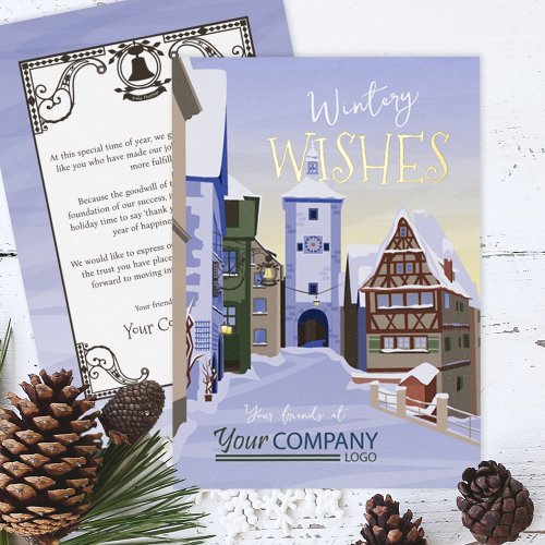 Old Town Bavaria Blue Gold Company Christmas Foil Holiday Card