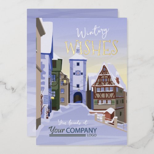 Old Town Bavaria Blue Gold Company Christmas Foil Holiday Card