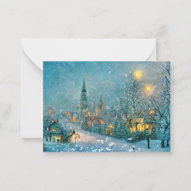 Old town Christmas budget mini Christmas Note Card (Front)