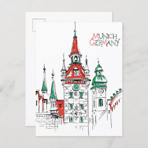 Old Town Hall Munich Germany Illustration Travel Postcard