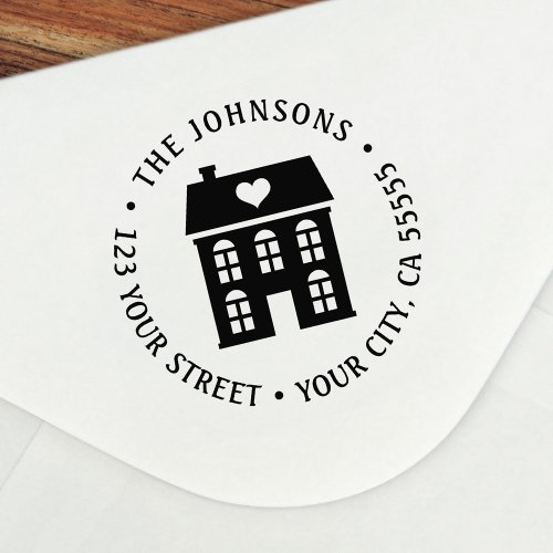 Old town house with heart return address self_inking stamp