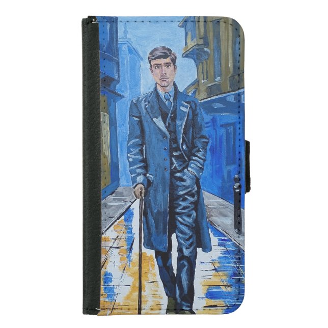Old town, man, street, cane samsung galaxy wallet case (Front)