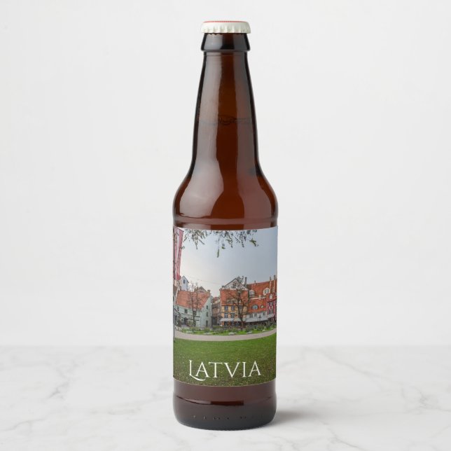 Old town of Riga in autumn Beer Bottle Label (Front)