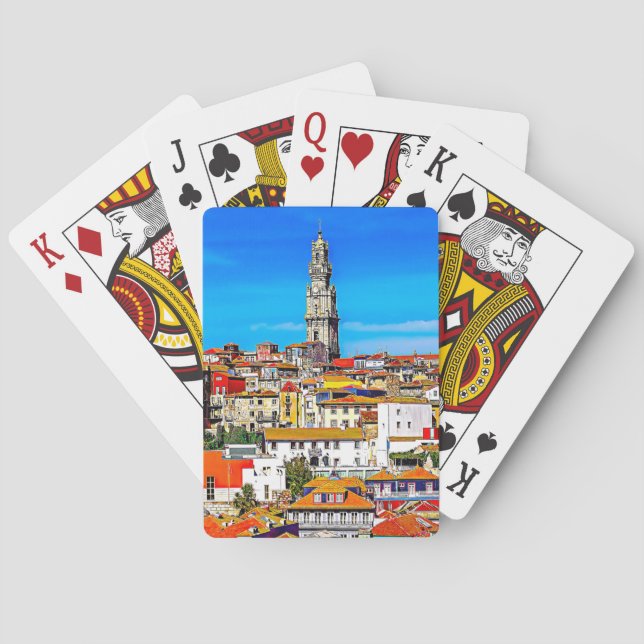 Old town Porto with tower Clerigos Poker Cards (Back)